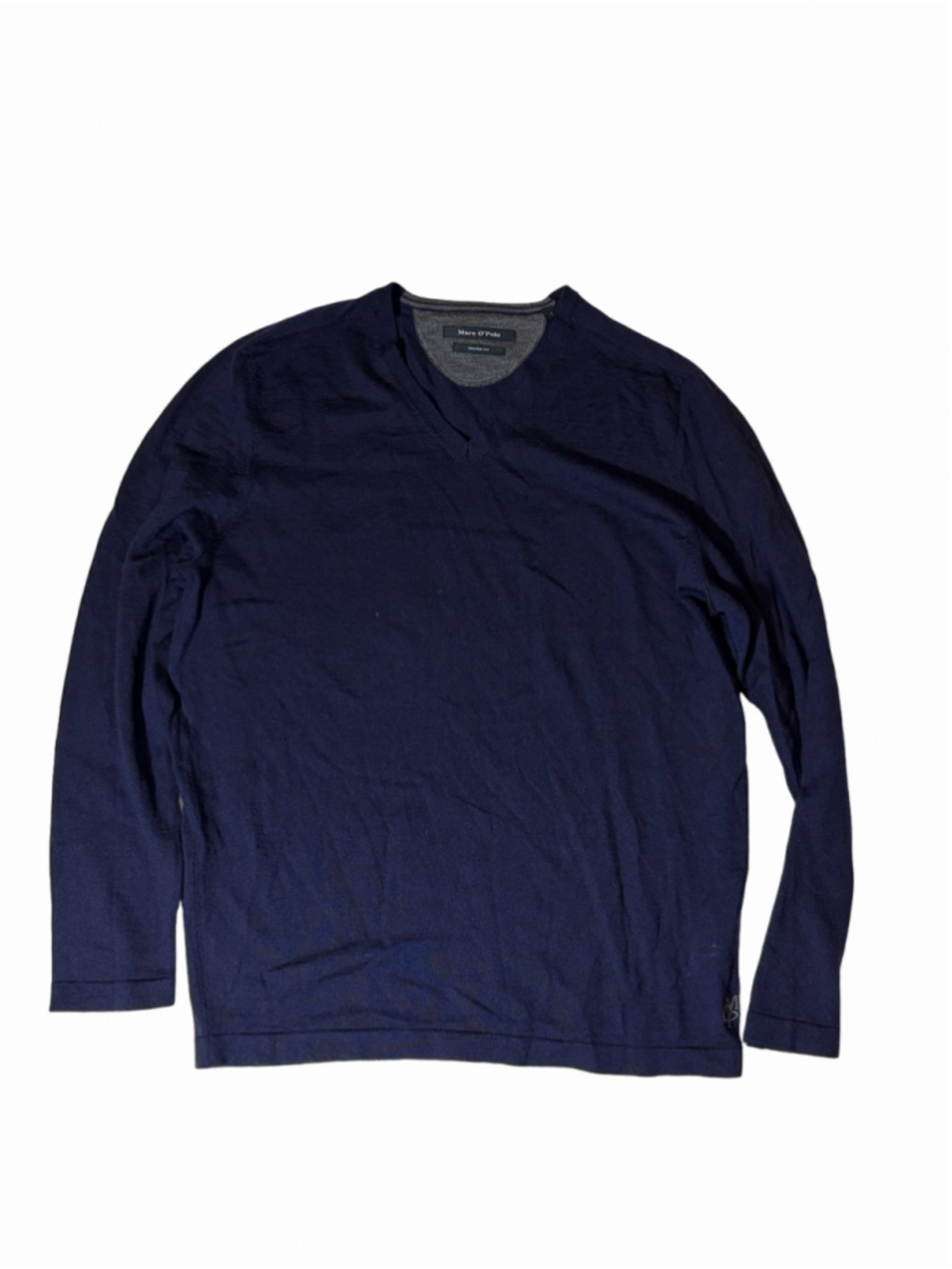 Marc O’Polo Men’s Navy Virgin Wool V-Neck Shaped Fit Sweater Size Large